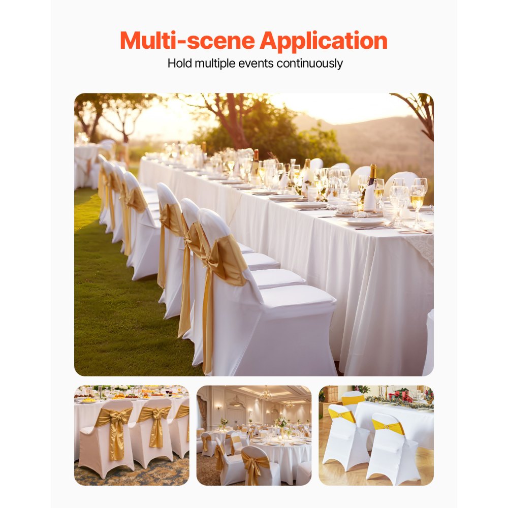 VEVOR Stretch Spandex Folding Chair Covers, Universal Fitted Chair Cover, Removable Washable Protective Slipcovers, for Wedding, Holiday, Banquet, Party, Celebration, Dining (30PCS White)