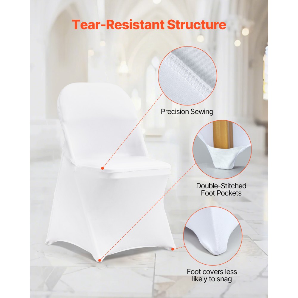 VEVOR Stretch Spandex Folding Chair Covers, Universal Fitted Chair Cover, Removable Washable Protective Slipcovers, for Wedding, Holiday, Banquet, Party, Celebration, Dining (30PCS White)