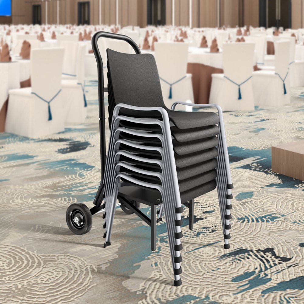 VEVOR Folding Chair Rack, 150 LBS Capacity, Heavy-duty Chair Cart for Stacking 10 Chairs, Multi-Function Metal Chair Storage Dolly with Rubber Wheels, Push-Style Chair Holder, Matte Black