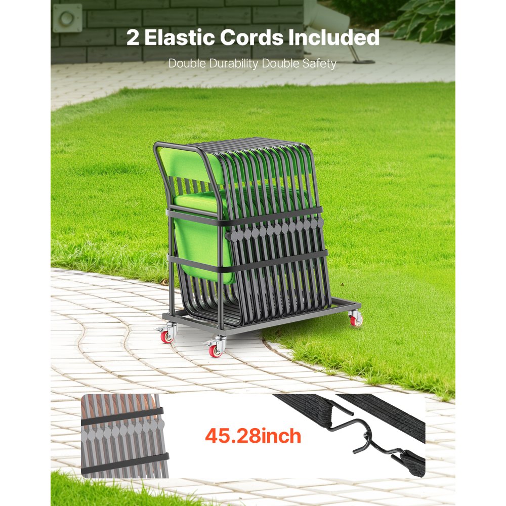 VEVOR Folding Chair Rack, 300 LBS Capacity, L-shape Vertical Placement Chair Cart for 25 Chairs, Heavy-duty Metal Chair Storage Dolly with Rubber Wheels, Multi-Function Chair Holder, Matte Black