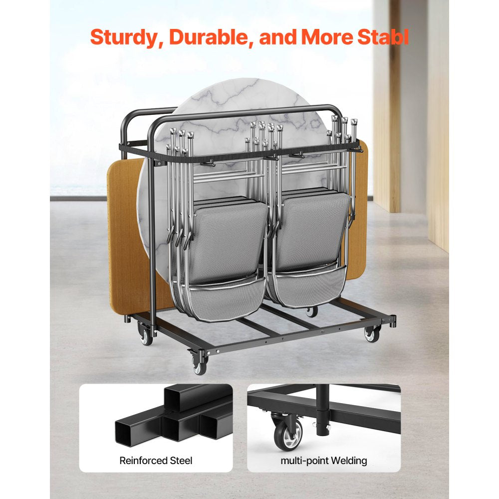 VEVOR Folding Chair Rack, 400 LBS Capacity, Heavy-duty Chair Cart for 5 Tables+14 Chairs, Chair Storage Dolly Chair Holder w/ Swivel Casters and Locking Wheels,for Party Event,Hotel, Matte Black