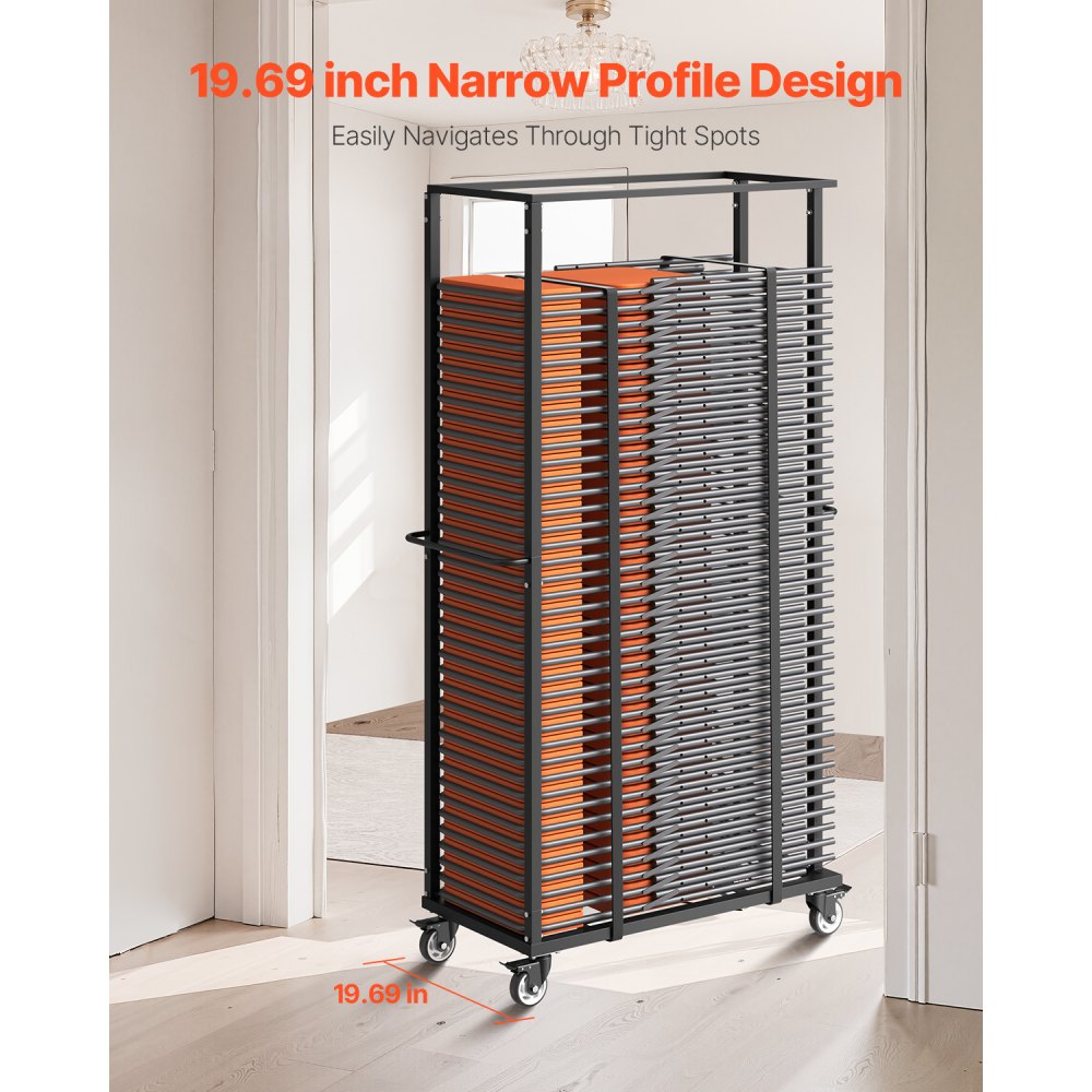 VEVOR Folding Chair Rack, 500 LBS Capacity, Heavy-duty Chair Cart for 60 Chairs, Metal Chair Storage Dolly Chair Holder with Swivel Casters and Locking Wheels, for Party Event,Hotel,Matte Black