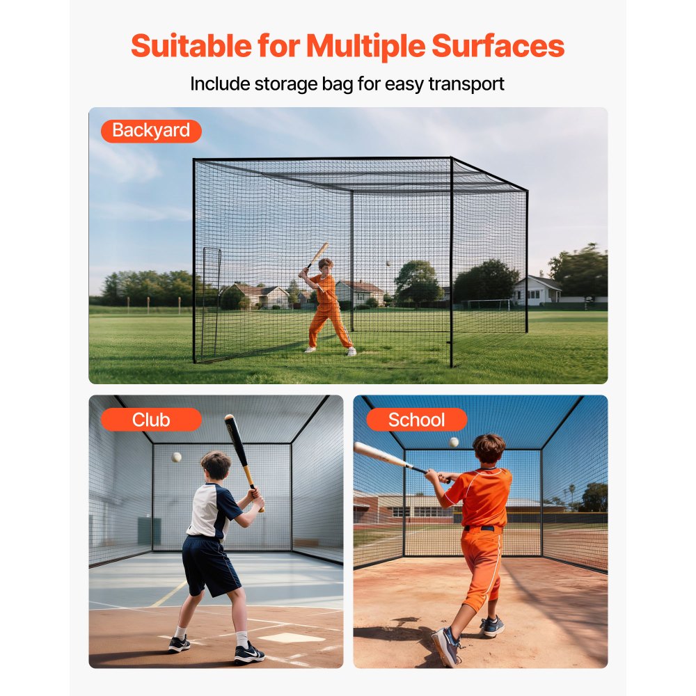 VEVOR Baseball Batting Cage, 40 x 11 x 8.5 FT Freestanding Hitting Net, for Indoor & Outdoor Practice, 30-Ply Knotted HDPE Netting with Carabiner Hooks, Baseball Practice Net for Backyard, Net Only