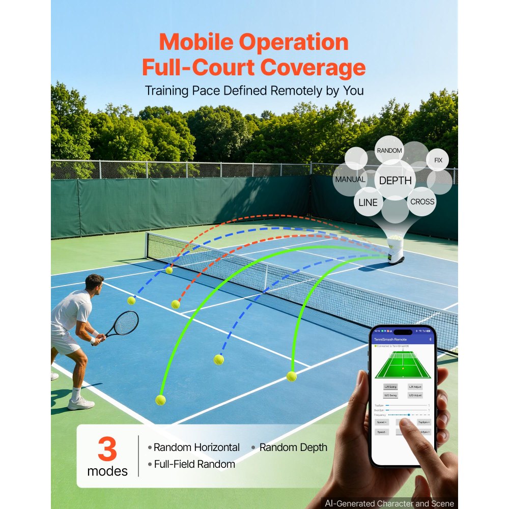 VEVOR Tennis Ball Machine,4H Runtimeand150 Ball Capacity Auto Ball Launcher, for Beginners and Pro Practice Training, with App Remote Control, Spin Control, 3 Training Modes, and Speeds up to 80MPH