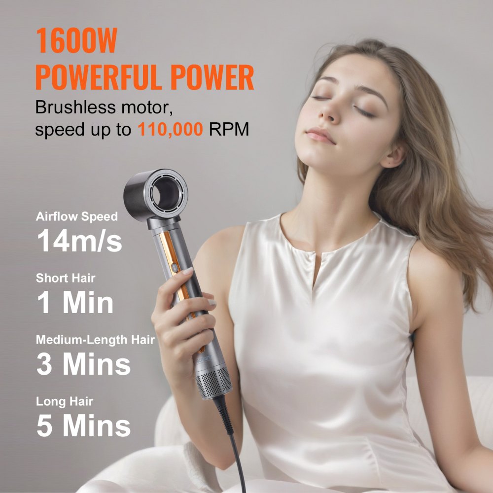 VEVOR Hair Styler and Dryer Brush, 7-in-1 Professional Multi Styler, 110,000RPM High-Speed Hot Air Styler with Brushless Motor, 2 Auto-Wrap Curlers, 3 Brushes & 3 Nozzles, Ionic Blow Dryer for Styling