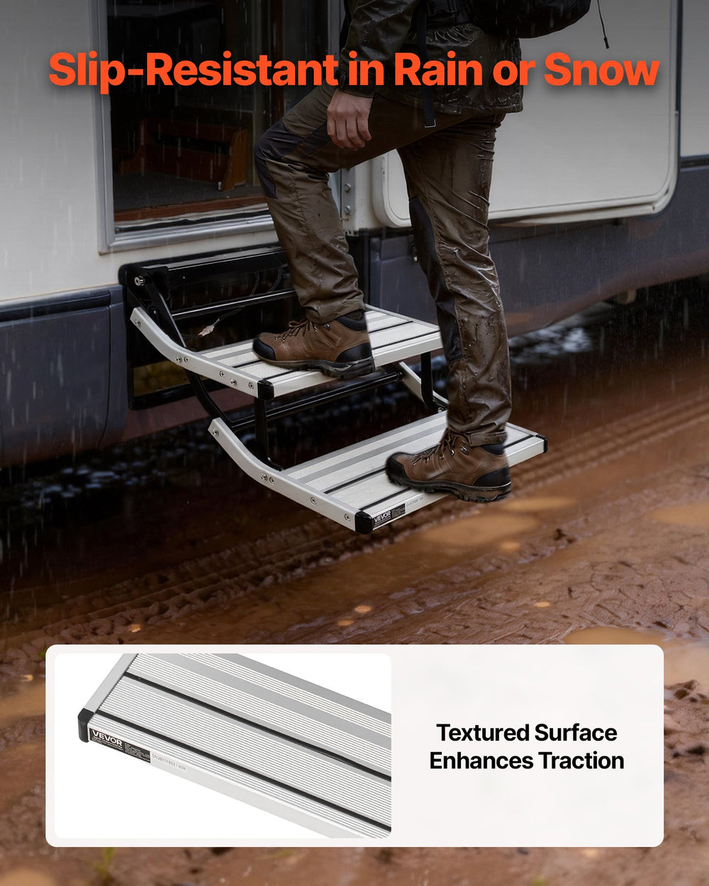 Vevor RV Stairs 2-Step Electric Retractable Non-Slip 440 lb. Capacity ...