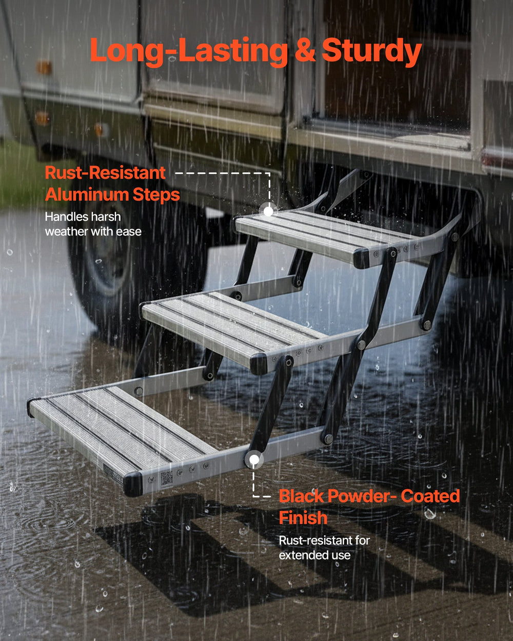Vevor RV Stairs 3-Step Manual Retractable Non-Slip 440 lb. Capacity Ne ...