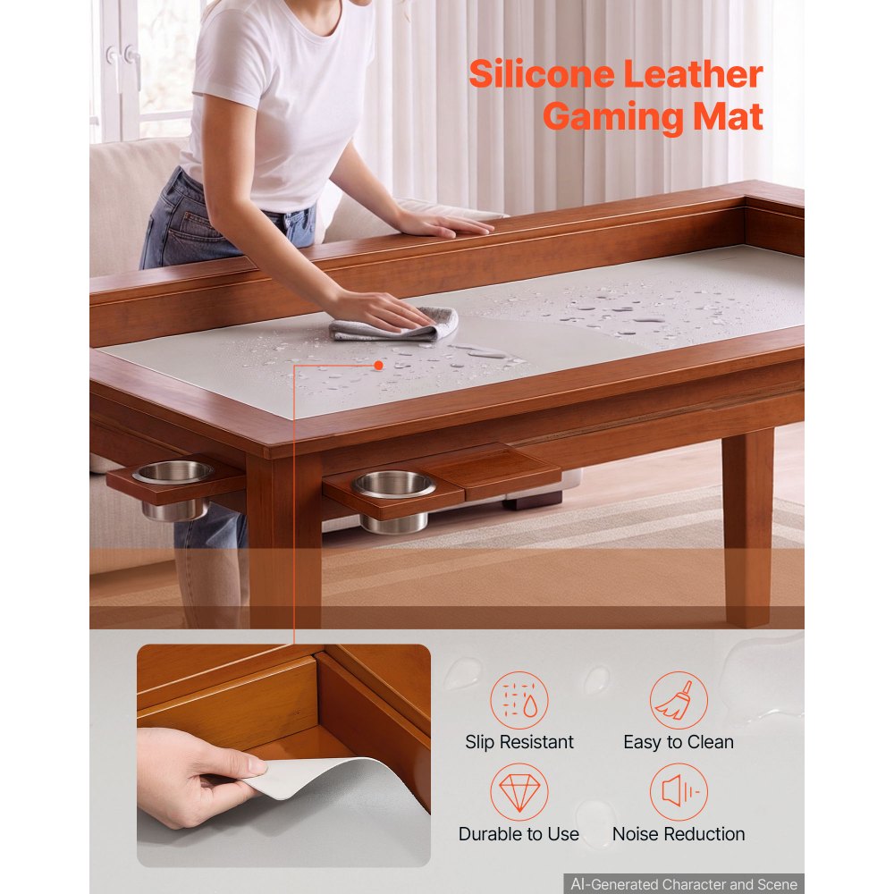 VEVOR Board Game Table 2-in-1 Gaming and Dining Table 63 x 39.4 x 30 in, Roomy for 6 Players, with Removable Tabletop, Leather Gaming Mat, 6 Cup Holders & Sliding Trays, 440LBS Solid Wood Support
