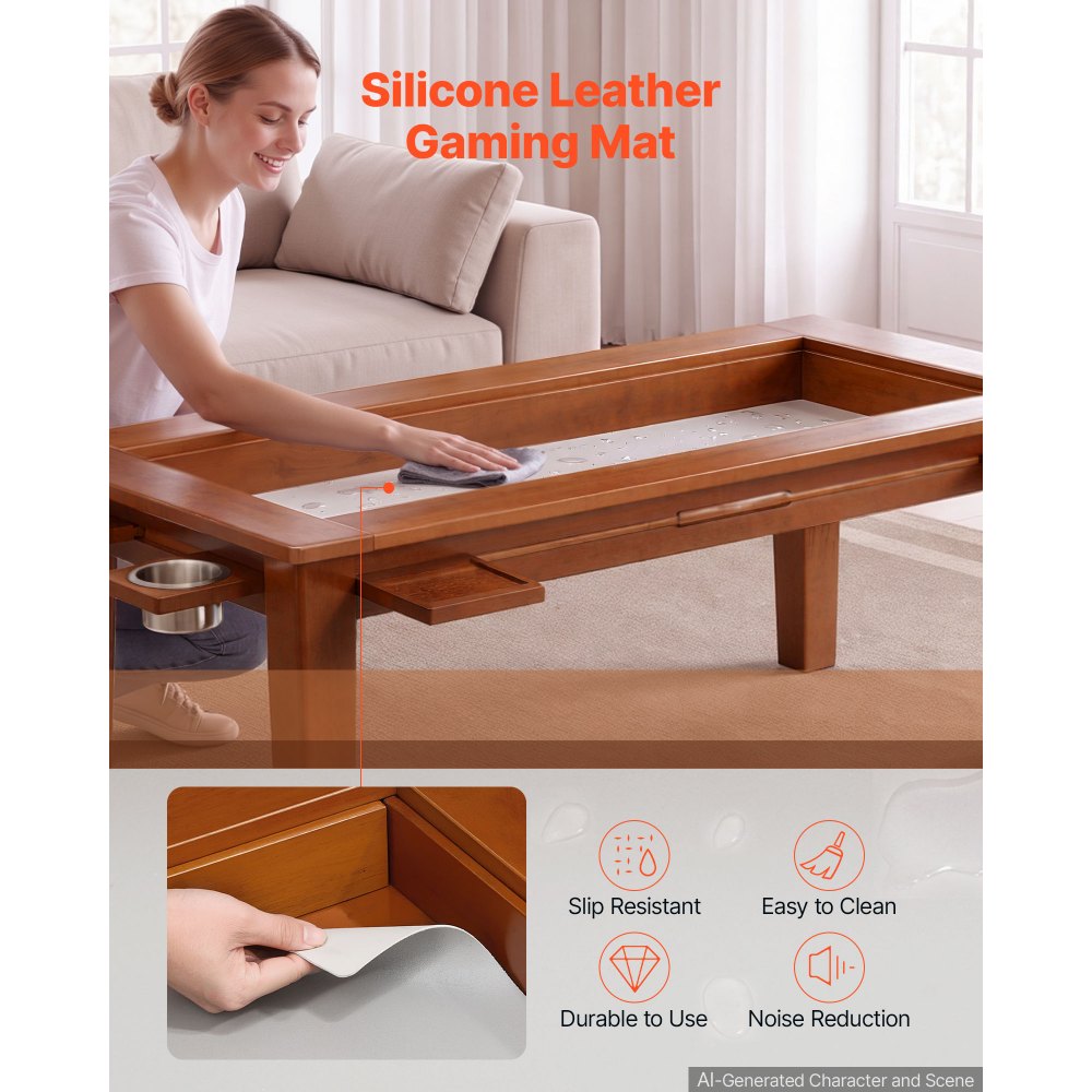 VEVOR Board Game Table 2-in-1 Gaming and Dining Table 47.2 x 23.6 x 17.7 in, Roomy for 4 Players, with Removable Tabletop, Leather Gaming Mat, 4 Cup Holders & Sliding Trays, 300LBS Solid Wood Support
