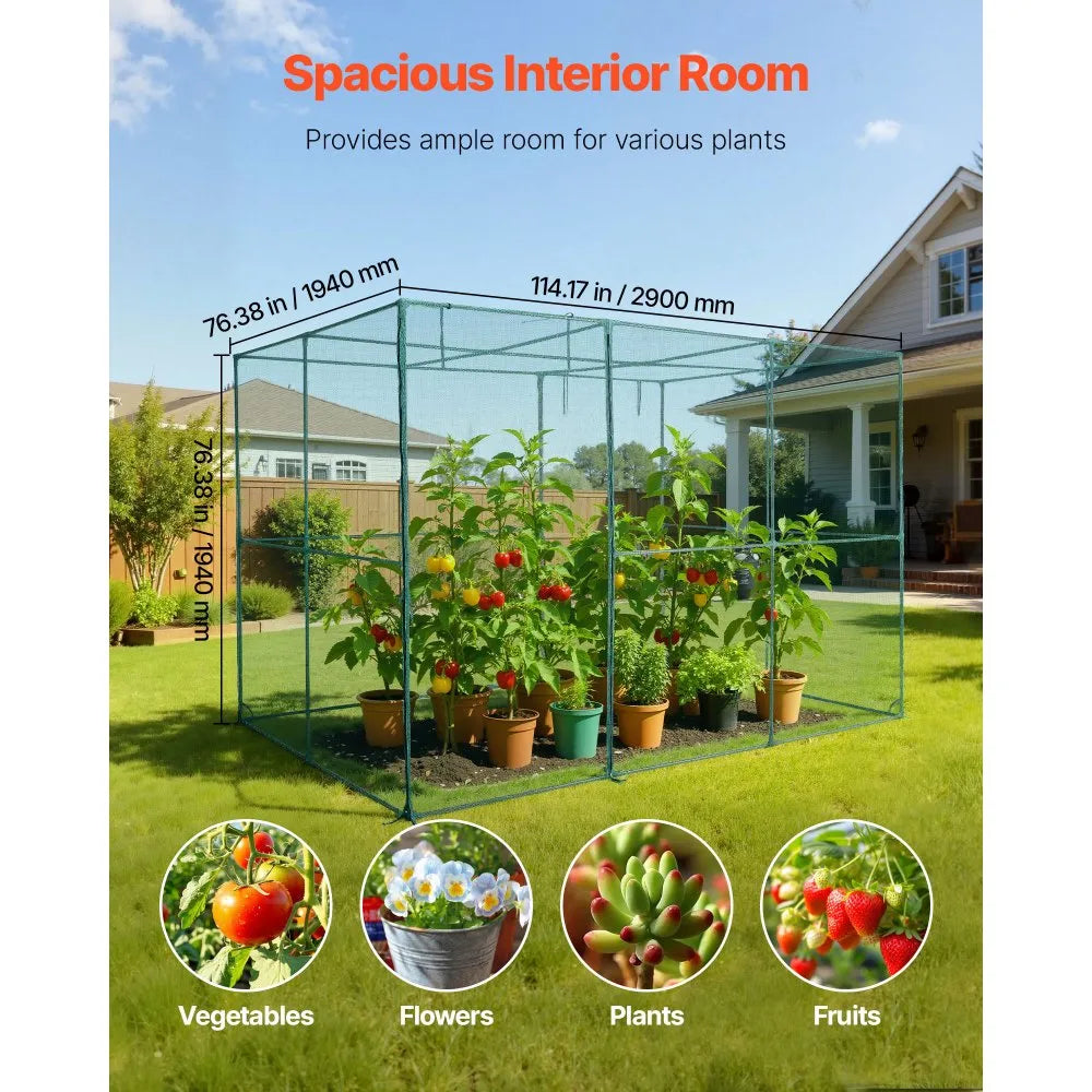 VEVOR Crop Cage, 9.5 x 6.36 x 6.36 ft Plant Protection Tent with Zippered Door, Wind-Resistant Tall Crop Cage, Easy to Install, Outdoor Raised Bed Cover, Tomato Plant Netting for Garden Patio Lawn
