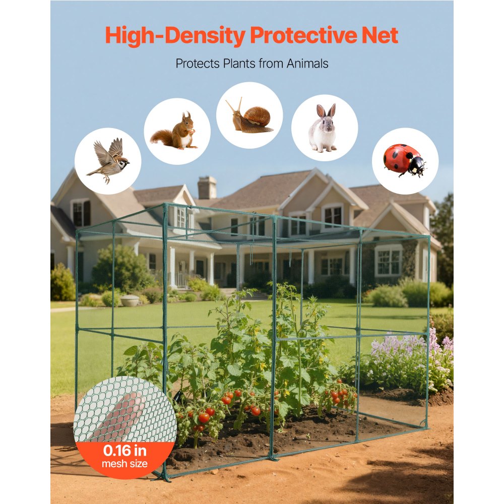 VEVOR Crop Cage, 9.5 x 6.36 x 6.36 ft Plant Protection Tent with Zippered Door, Wind-Resistant Tall Crop Cage, Easy to Install, Outdoor Raised Bed Cover, Tomato Plant Netting for Garden Patio Lawn