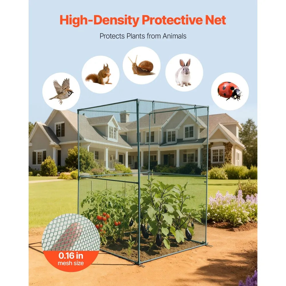 VEVOR Crop Cage, 3.9 x 3.9 x 5.9 ft Plant Protection Tent with Zippered Door, Wind-Resistant Tall Crop Cage, Easy to Install, Outdoor Raised Bed Cover, Tomato Plant Netting for Garden Patio Lawn