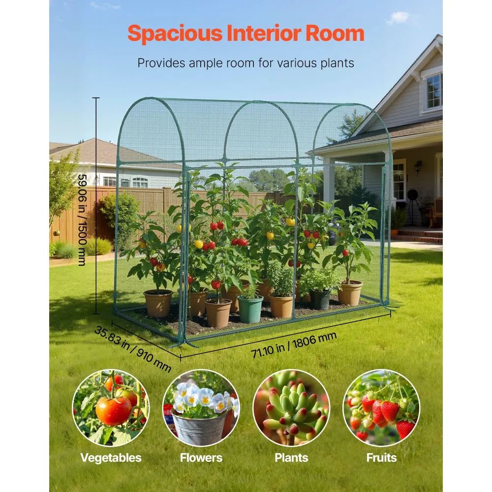 VEVOR Crop Cage, 5.9 x 2.98 x 4.9 ft Plant Protection Tent with Zippered Door, Wind-Resistant Tall Crop Cage, Easy to Install, Outdoor Raised Bed Cover with Frame, Plant Netting for Garden Patio Lawn