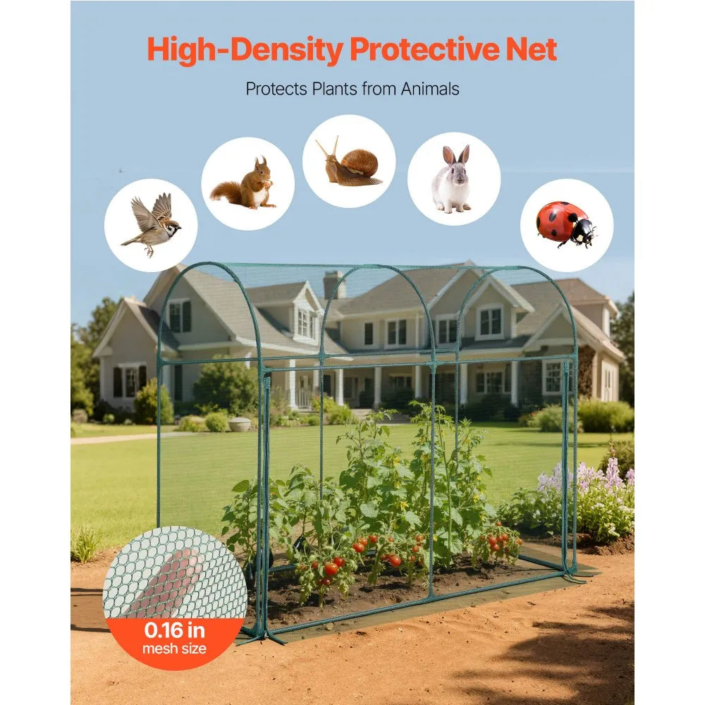 VEVOR Crop Cage, 5.9 x 2.98 x 4.9 ft Plant Protection Tent with Zippered Door, Wind-Resistant Tall Crop Cage, Easy to Install, Outdoor Raised Bed Cover with Frame, Plant Netting for Garden Patio Lawn