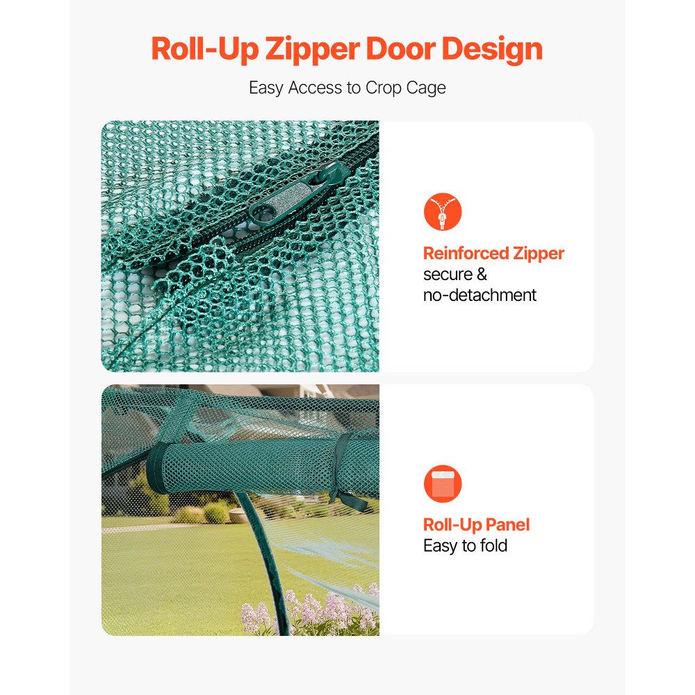 VEVOR Crop Cage, 8.1 x 3.9 x 3.9 ft Plant Protection Tent with Zippered Door, Wind-Resistant Tall Crop Cage, Easy to Install, Outdoor Raised Bed Cover with Frame, Plant Netting for Garden Patio Lawn