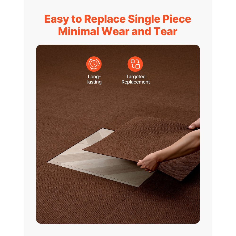 VEVOR Carpet Tiles 24x24 inch, 20 Pack Peel and Stick Carpet Square Rug, Self Adhesive Commercial Floor Soft Padded for Seamless Cover 80sq.ft², Easy DIY Replacement for Living Room Office,Dark Brown