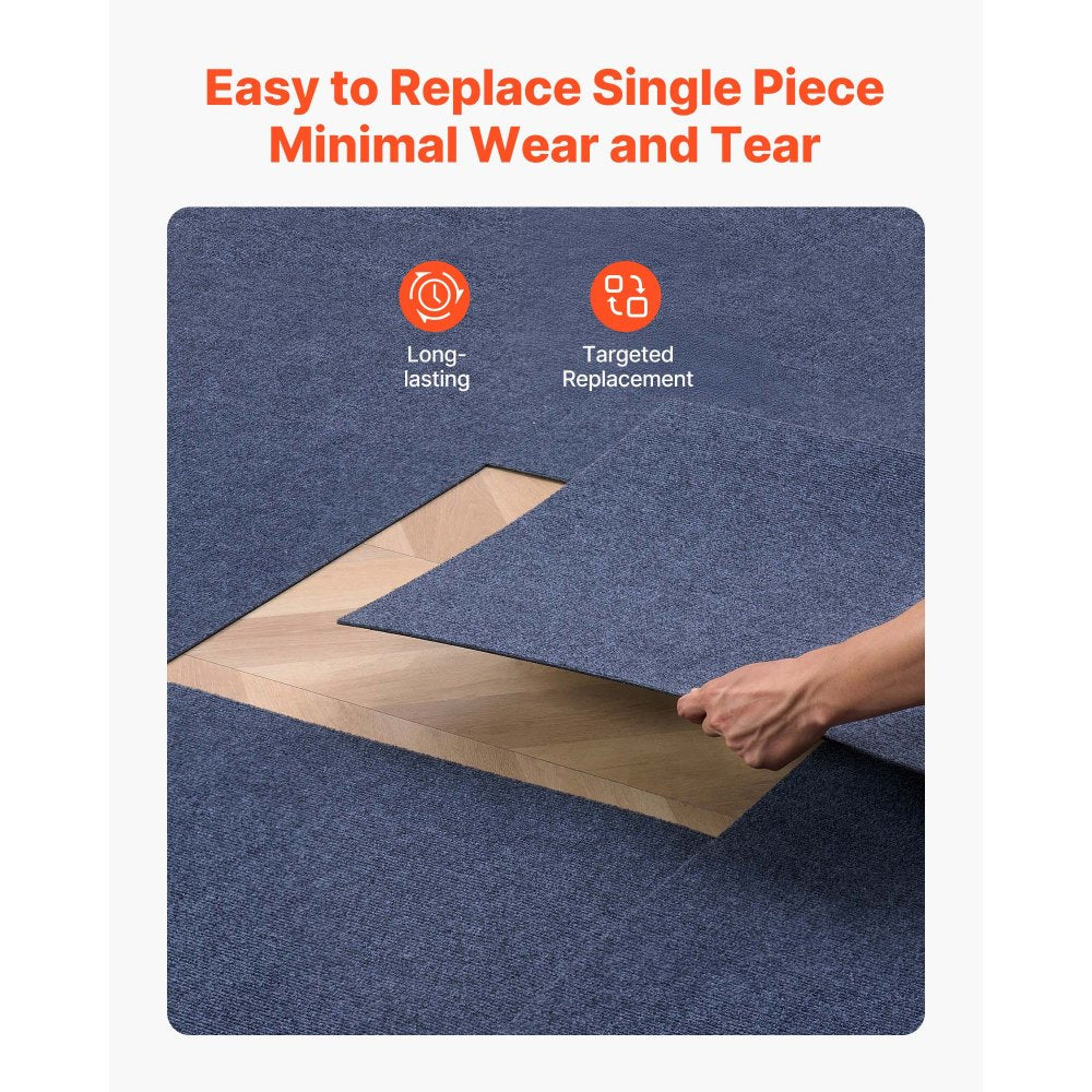 VEVOR Carpet Tiles 24x24 inch, 15 Pack Peel and Stick Carpet Square Rug, Self Adhesive Commercial Floor Soft Padded for Seamless Cover 60sq.ft², Easy DIY Replacement for Living Room Office,Gray
