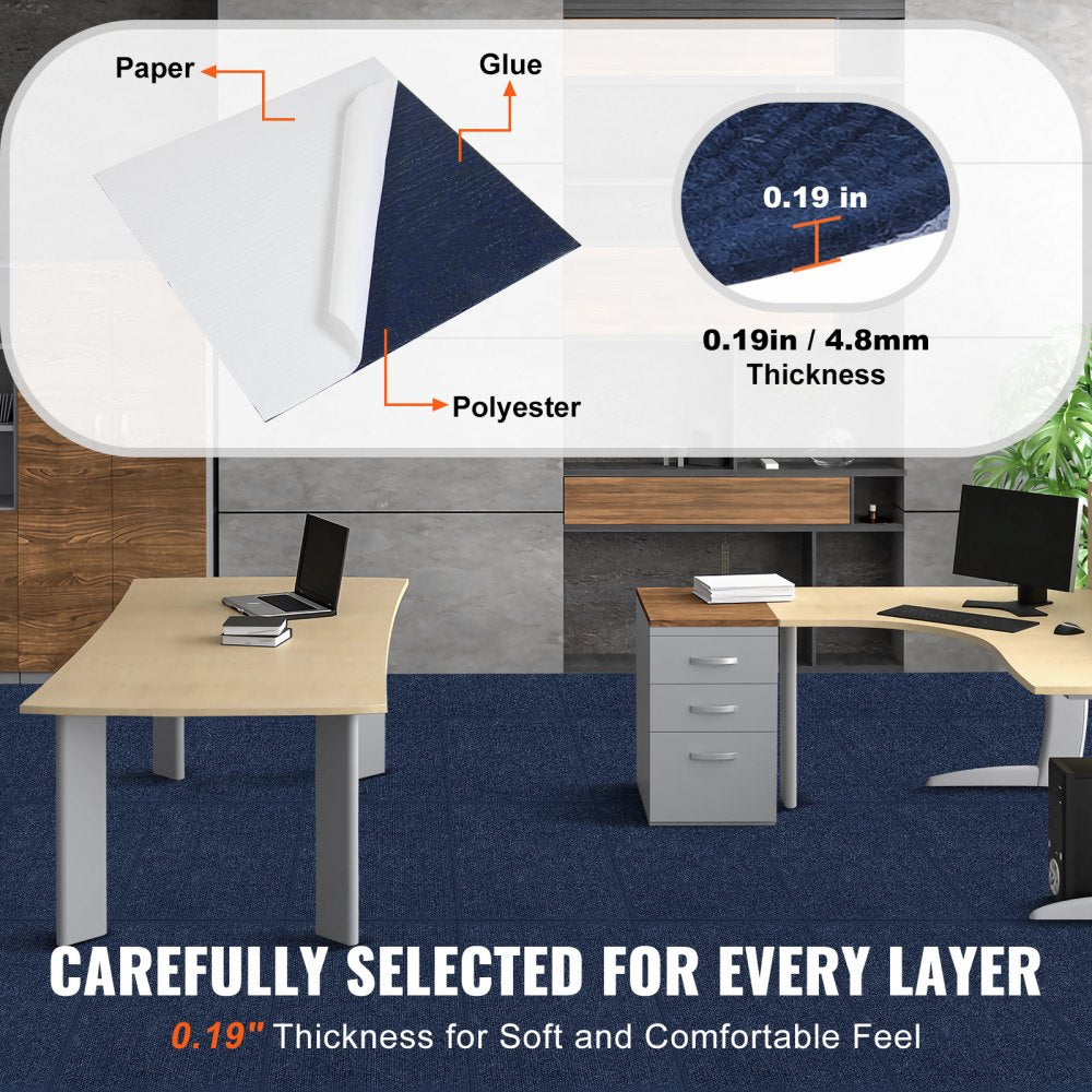 VEVOR Carpet Tiles Peel and Stick, 24” x 24” Squares Self Adhesive Carpet Floor Tile, Soft Padded Carpet Tiles, Easy Install DIY for Bedroom Living Room Indoor Outdoor (15Tiles, Dark Blue)