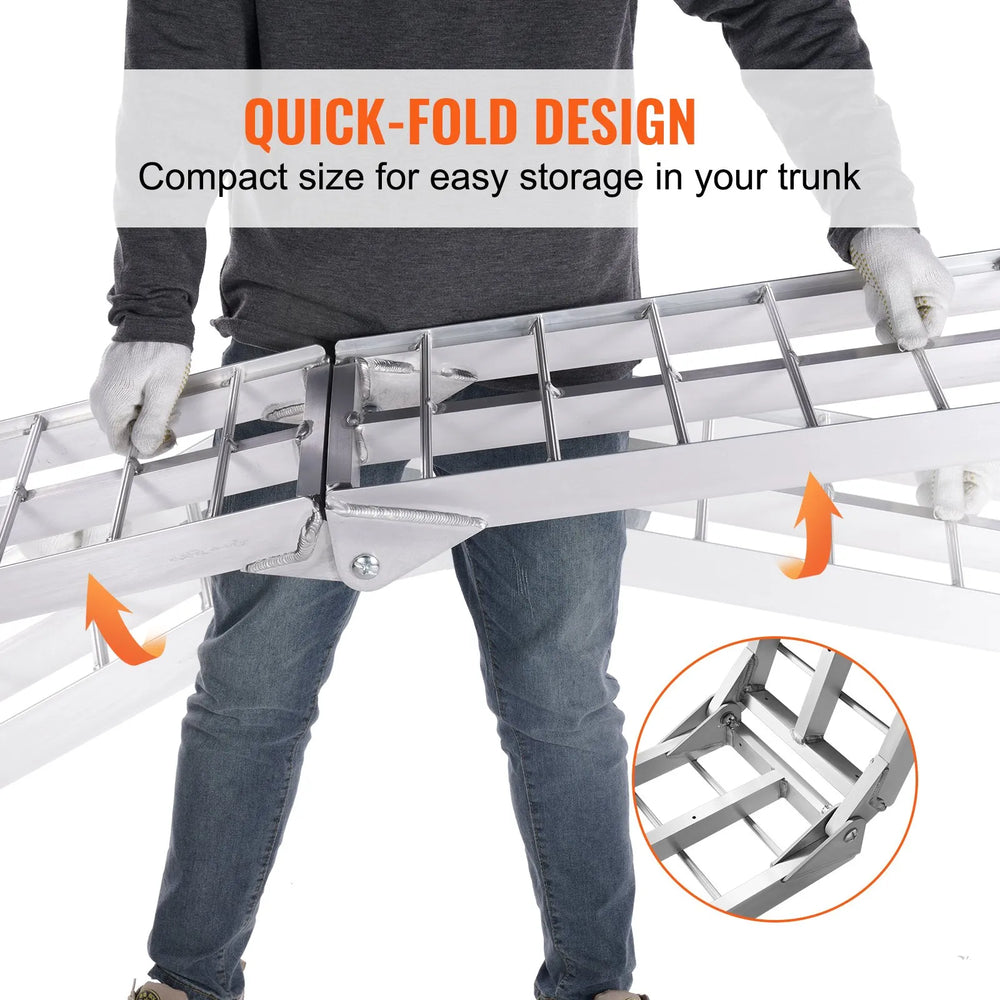 VEVOR Aluminum Ramps, 1500 lbs Folding Loading Ramps for Pickup Trucks Bed, Trailers Ramp with Load Straps for Dirt Bike, UTV, ATV, Trucks, Lawn Mowers, Snowblower, Cargo Trailer, 89"L x 12"W, 2 Pcs