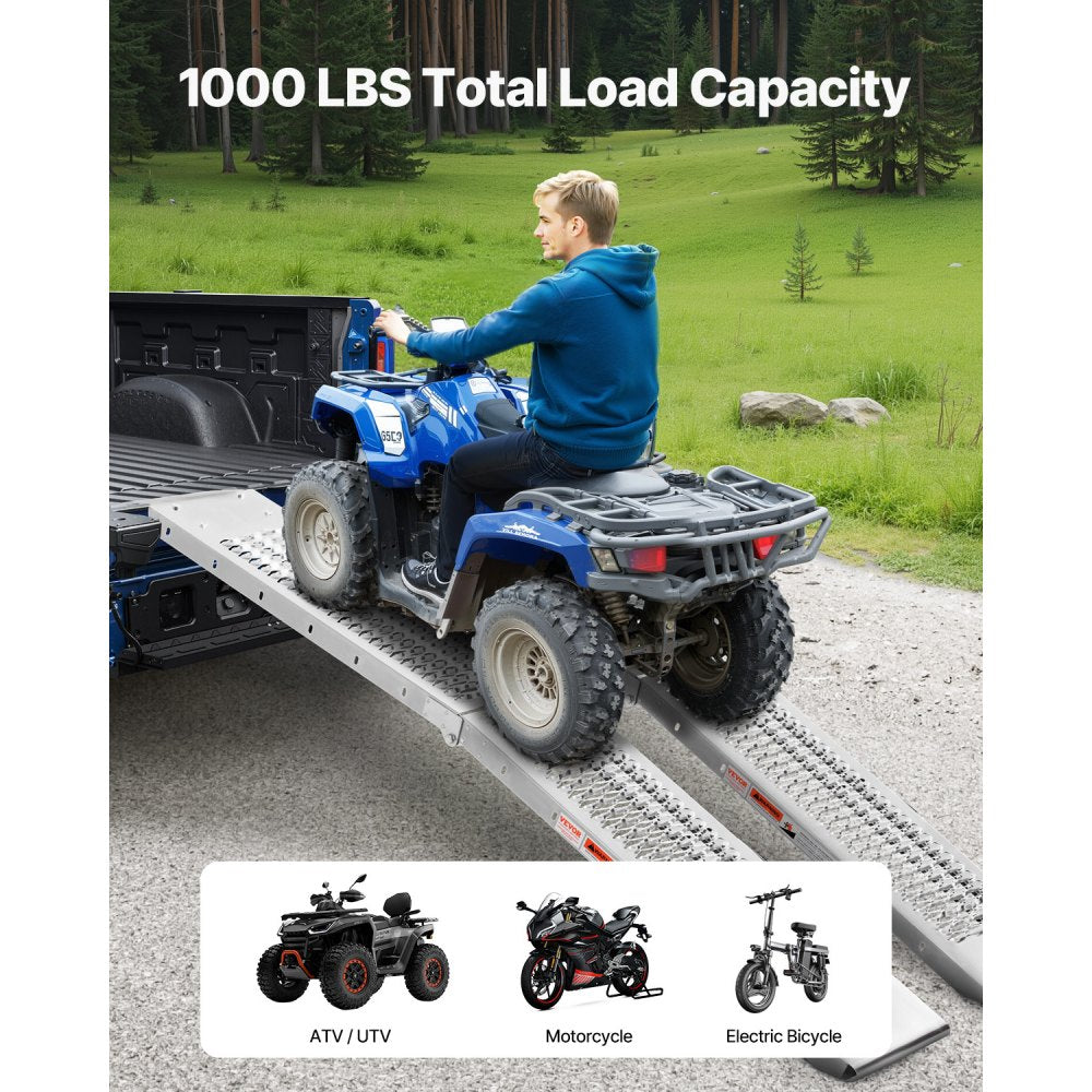 VEVOR Steel Ramps, 1000 lbs, 2Pcs Heavy-duty Ramps with Wider Ramp Surface, Universal Stable Loading Ramp with Handles, Fit for ATV, UTV, Motorcycle, Electric Bicycle, etc.