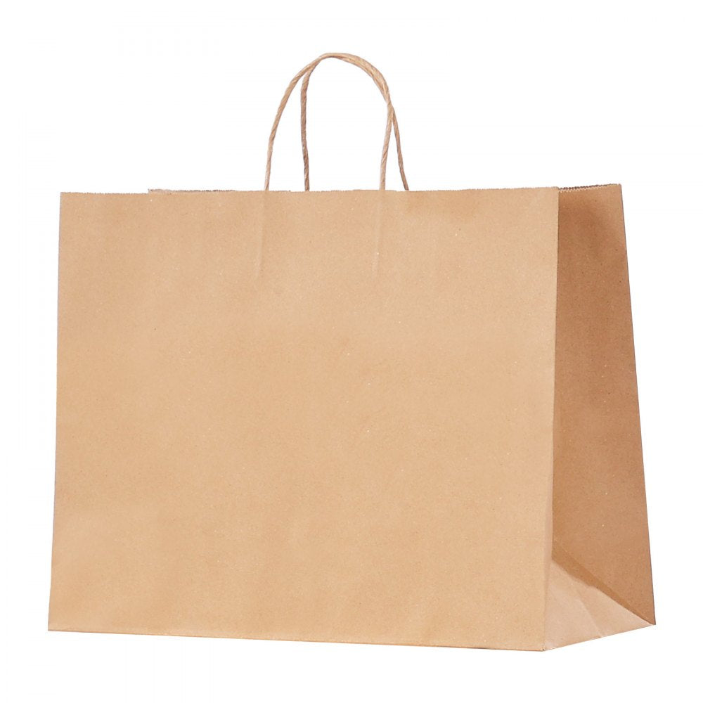VEVOR Kraft Paper Bags with Handles, 100Pcs 16 x 6 x 12 in, Large Paper Grocery Bags, Reusable & Recycled Take-Out Sacks, Plain Party Bag Bulk for Birthday, Wedding, Business, Goody, Brown