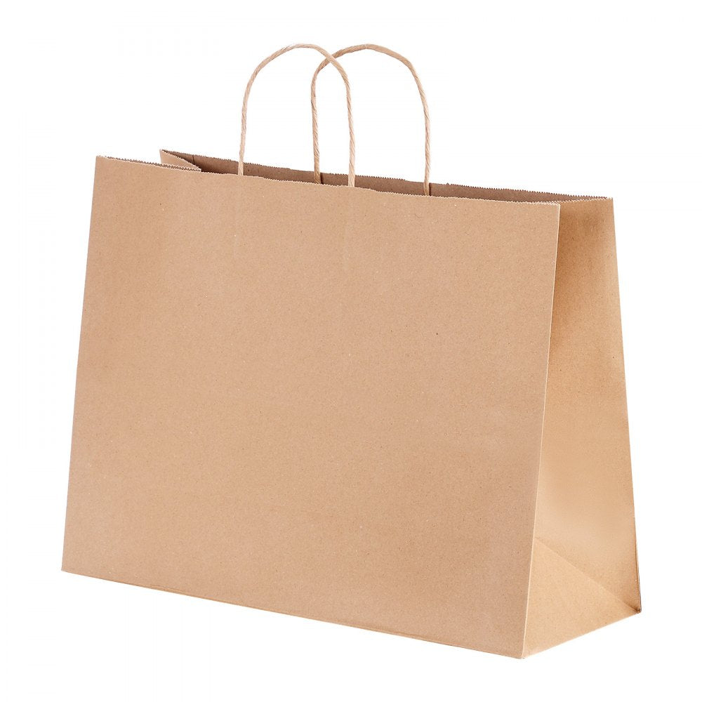 VEVOR Kraft Paper Bags with Handles, 100Pcs 16 x 6 x 12 in, Large Paper Grocery Bags, Reusable & Recycled Take-Out Sacks, Plain Party Bag Bulk for Birthday, Wedding, Business, Goody, Brown