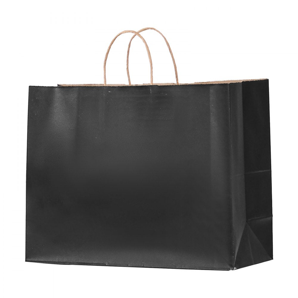 VEVOR Kraft Paper Bags with Handles, 100Pcs 16 x 6 x 12 in, Large Paper Grocery Bags, Reusable & 100% Recycled Take-Out Sacks, Plain Party Bag Bulk for Birthday, Wedding, Business, Goody, Black