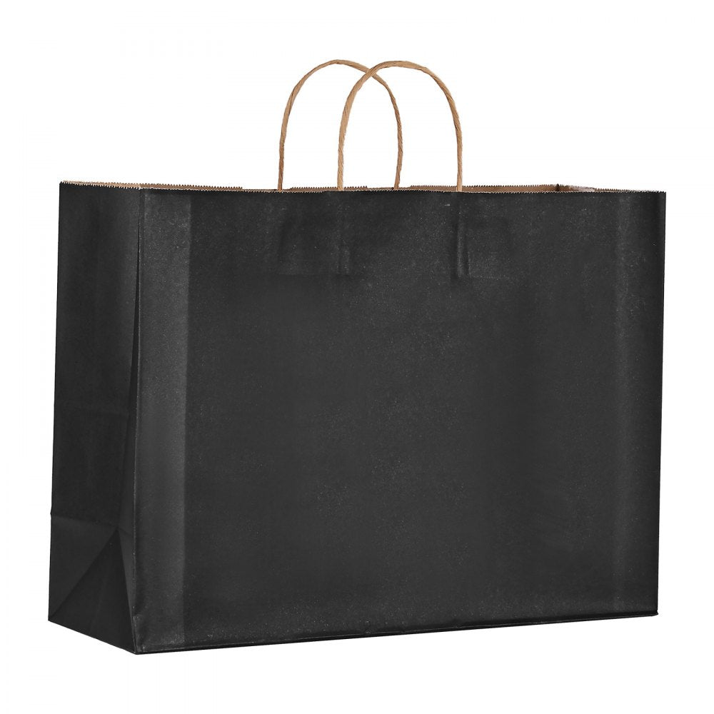 VEVOR Kraft Paper Bags with Handles, 100Pcs 16 x 6 x 12 in, Large Paper Grocery Bags, Reusable & 100% Recycled Take-Out Sacks, Plain Party Bag Bulk for Birthday, Wedding, Business, Goody, Black