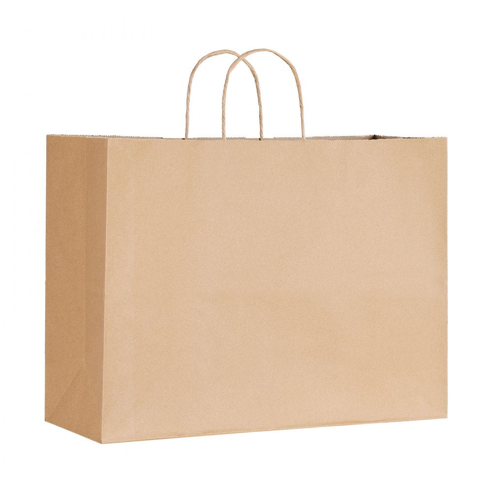VEVOR Kraft Paper Bags with Handles, 50Pcs 16 x 6 x 12 in, Large Paper Grocery Bags, Reusable & Recycled Brown Take-Out Sacks, Plain Party Bag Bulk for Birthday, Wedding, Business, Goody, Craft