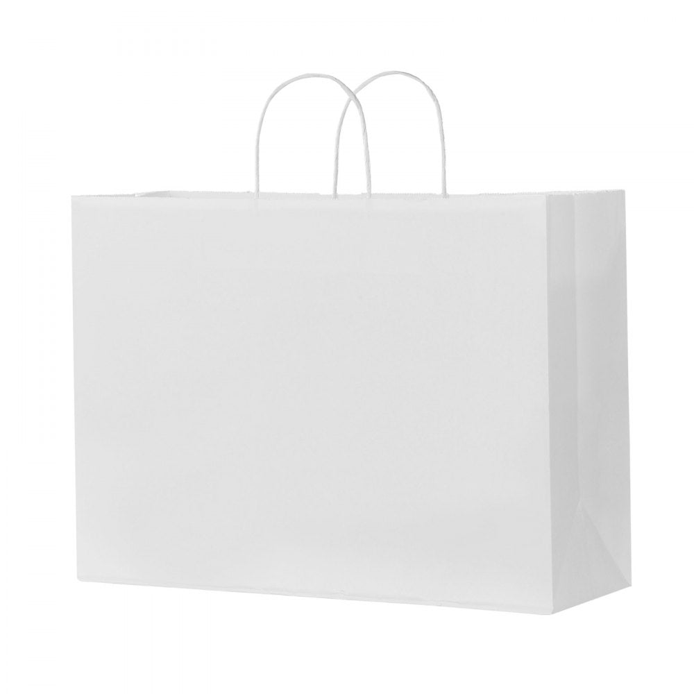 VEVOR Kraft Paper Bags with Handles, 50Pcs 16 x 6 x 12 in, Large Paper Grocery Bags, Reusable & Recycled Take-Out Sacks, Plain Party Bag Bulk for Birthday, Wedding, Business, Goody, White