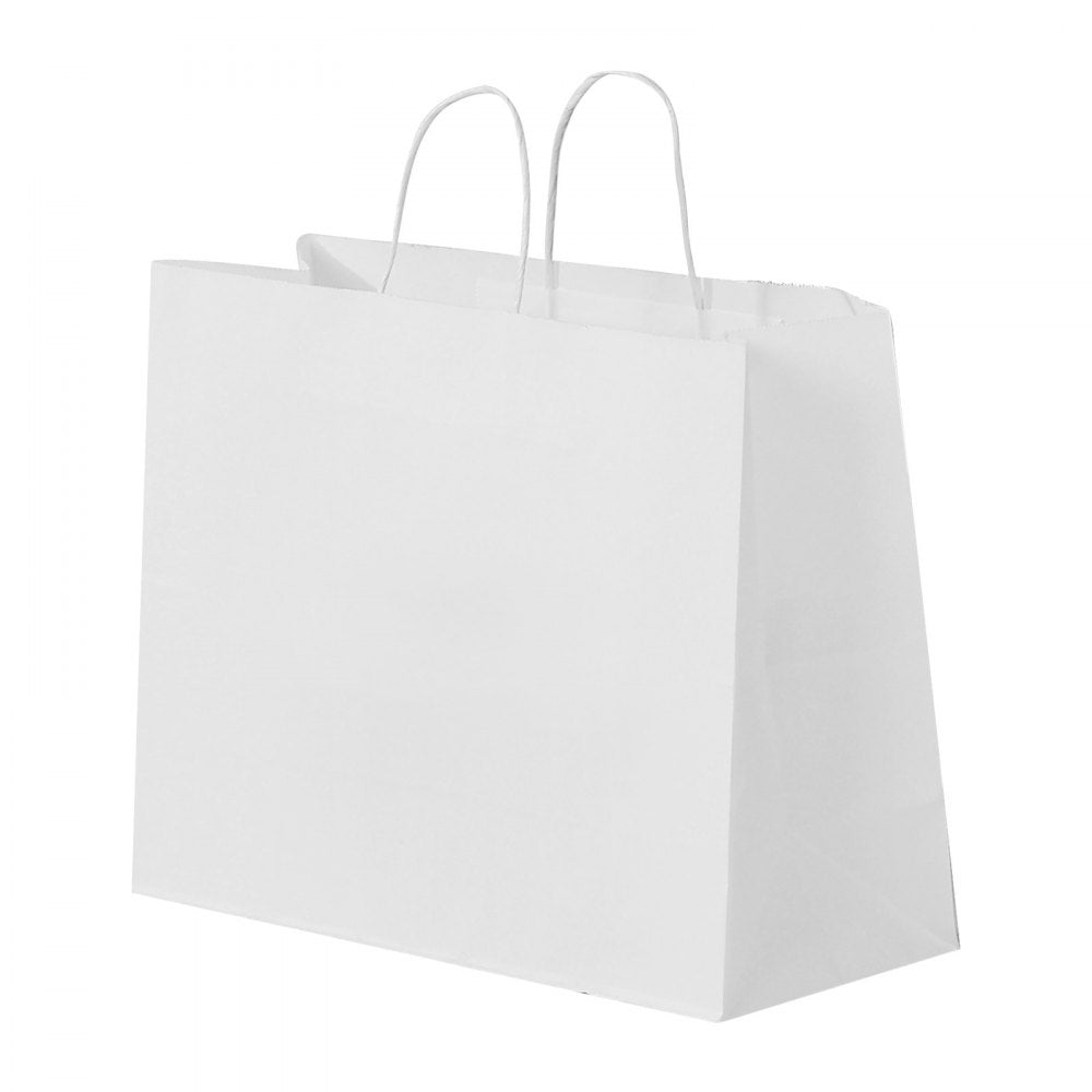 VEVOR Kraft Paper Bags with Handles, 50Pcs 16 x 6 x 12 in, Large Paper Grocery Bags, Reusable & Recycled Take-Out Sacks, Plain Party Bag Bulk for Birthday, Wedding, Business, Goody, White