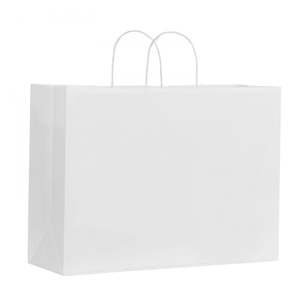 VEVOR Kraft Paper Bags with Handles, 50Pcs 16 x 6 x 12 in, Large Paper Grocery Bags, Reusable & Recycled Take-Out Sacks, Plain Party Bag Bulk for Birthday, Wedding, Business, Goody, White
