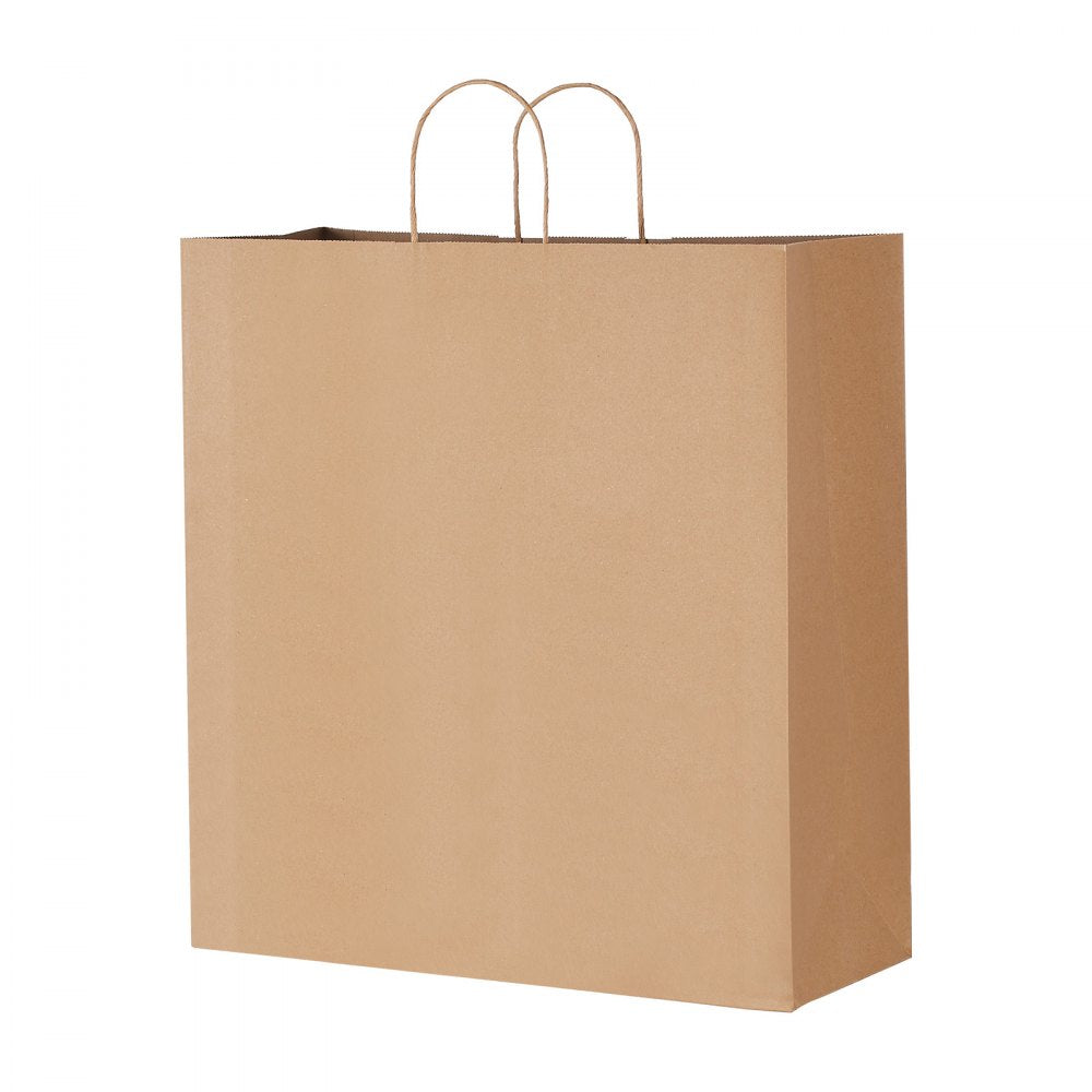 VEVOR Kraft Paper Bags with Handles, 100Pcs 18 x 7 x 19 in, Large Paper Grocery Bags, Reusable & 100% Recycled Take-Out Sacks, Plain Party Bag Bulk for Birthday, Wedding, Business, Goody, Brown