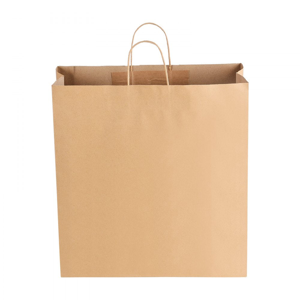 VEVOR Kraft Paper Bags with Handles, 100Pcs 18 x 7 x 19 in, Large Paper Grocery Bags, Reusable & 100% Recycled Take-Out Sacks, Plain Party Bag Bulk for Birthday, Wedding, Business, Goody, Brown