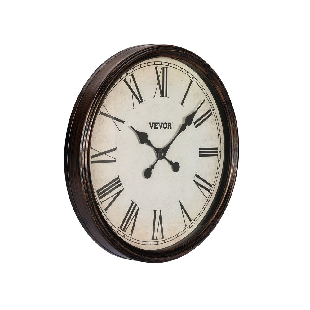 VEVOR Wall Clock, 20 in Wall Clock Roman Numerals, Battery Operated Non Ticking Silent Classic Decorative Round Clocks, for Living Room Bedroom Office Kitchen Dining Room Home Decor Farmhouse, Brown
