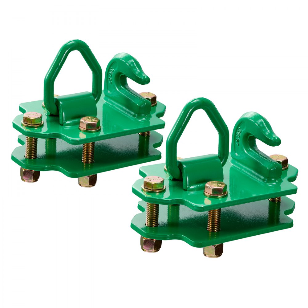 VEVOR 3/8" Tractor Bucket Hooks with Tie Down Ring, Grade 70 Forged Steel 2 Pack Bolt-On Grab Hook with Back Plates Compatible for Tractor Bucket RV UTV Truck Maximum Break Strength 15,000 lbs, Green