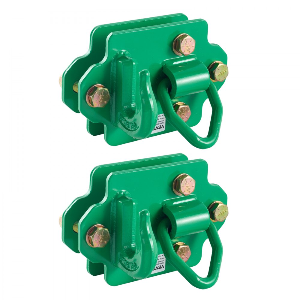 VEVOR 3/8" Tractor Bucket Hooks with Tie Down Ring, Grade 70 Forged Steel 2 Pack Bolt-On Grab Hook with Back Plates Compatible for Tractor Bucket RV UTV Truck Maximum Break Strength 15,000 lbs, Green