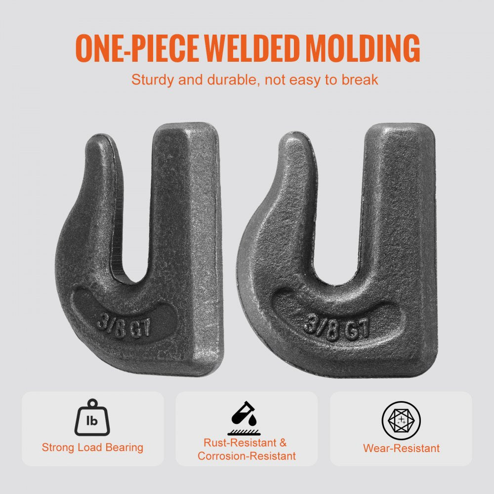 VEVOR Weld-on Grab Chain Hooks 3/8" Heavy Duty Tow Hook G70 Forged Steel 6 Packs Tractor Hook Weldable Compatible for Tractor Bucket, Crane, Chain Hoist, Forklift, Maximum Break Strength 15,000 lbs