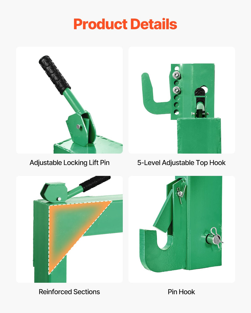 VEVOR 3-Point Quick Hitch with 2 in Receiver, 3000 Lbs Lift Capacity, 3-Pt Hitch with 5 Level Adjustable Bolt, Adaptation to Category 1 & 2 Tractor, Heavy Duty 3 Point Attachments, Green