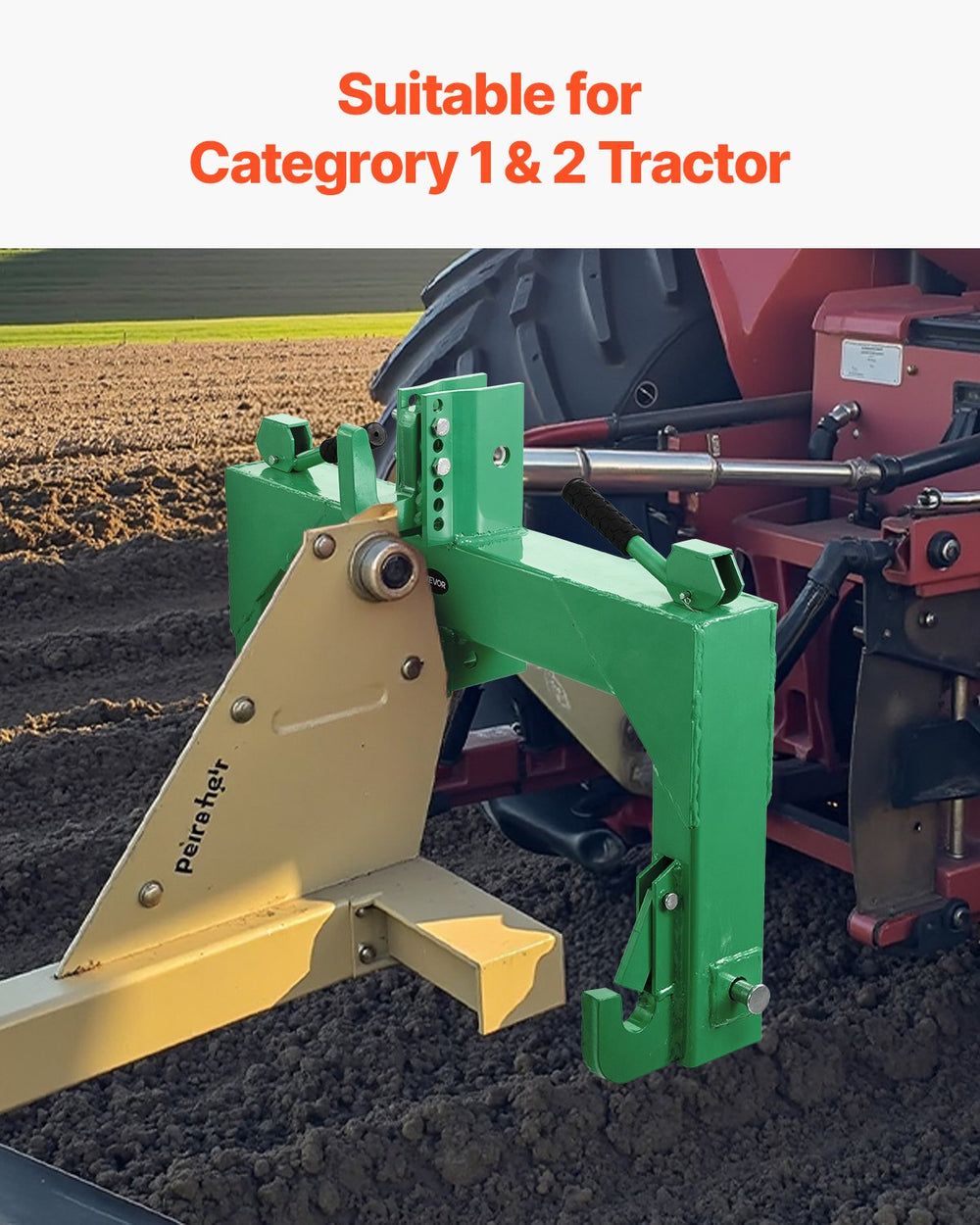 VEVOR 3-Point Quick Hitch with 2 in Receiver, 3000 Lbs Lift Capacity, 3-Pt Hitch with 5 Level Adjustable Bolt, Adaptation to Category 1 & 2 Tractor, Heavy Duty 3 Point Attachments, Green