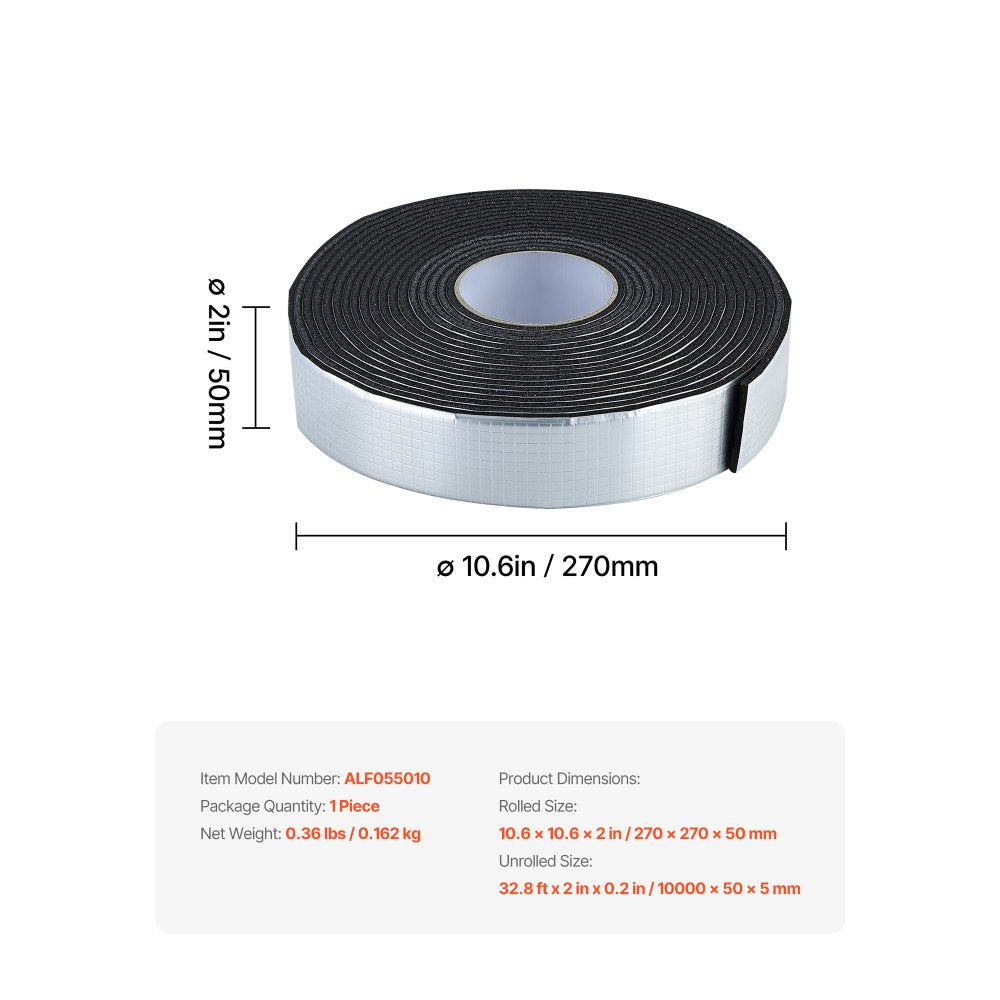 VEVOR Pipe Insulation Wrap, 32.8 FT x 2-inch Pipe Insulation Tape with Aluminum Foil Layer, Self-Adhesive Foam and Foil Pipes Wrap for Freeze Protection, Heat & Cold Resistant for Outdoor Indoor Use