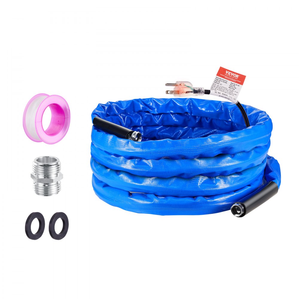 VEVOR 30ft Heated Water Hose for RV, Heated Drinking Water Hose with Corrugated Cover Antifreeze to -45°F, Automatic Self-regulating, 5/8" I.D. with 3/4" GHT Adapter, Lead and BPA Free