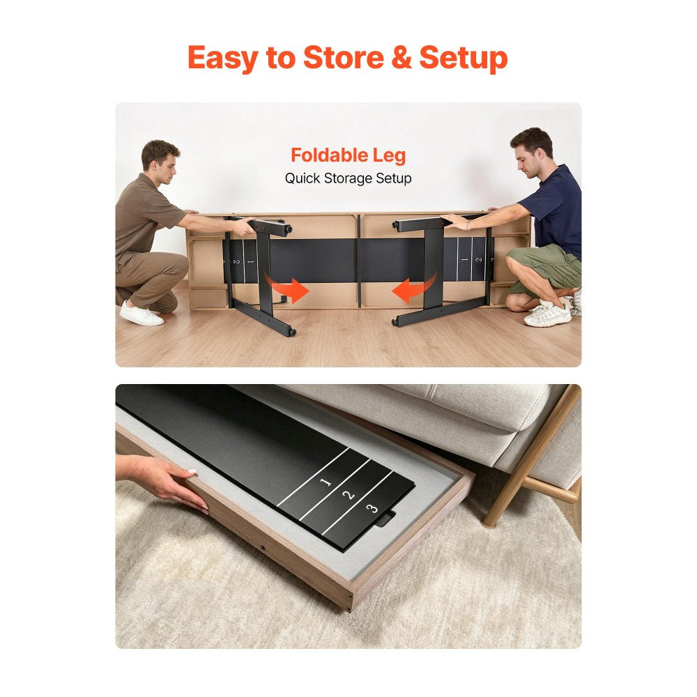 VEVOR 7 ft Shuffleboard Table, 2 in 1 Shuffleboard and Tabletop Curling Combo Game, Compact Shuffle Board with Smooth Surface, Folding Legs, 8 Pucks, Easy to Disassemble and Move, for Family Game Room