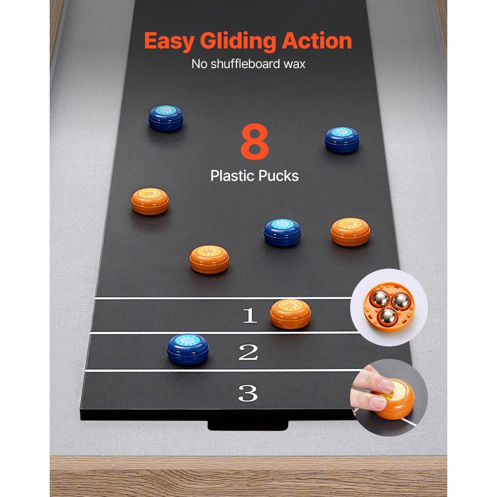 VEVOR 7 ft Shuffleboard Table, 2 in 1 Shuffleboard and Tabletop Curling Combo Game, Compact Shuffle Board with Smooth Surface, Folding Legs, 8 Pucks, Easy to Disassemble and Move, for Family Game Room