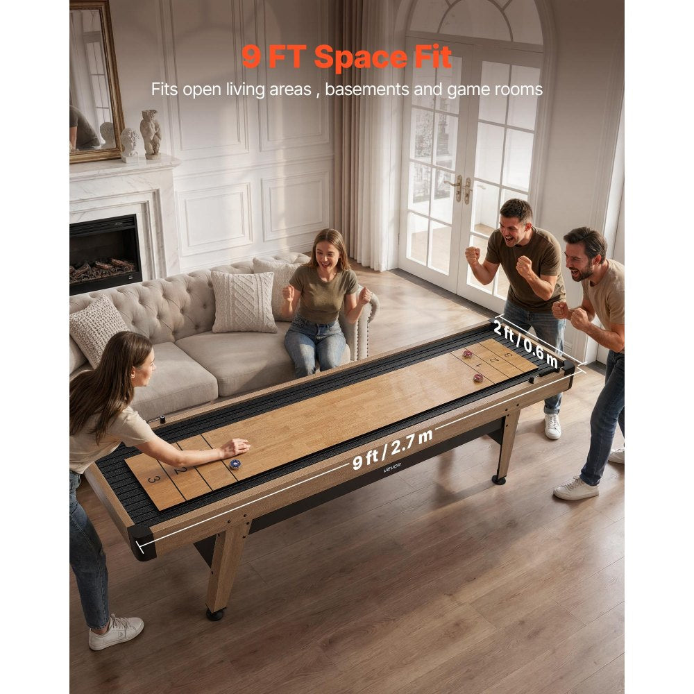VEVOR 9 ft Shuffleboard Table, Scratch-Resistant Playfield for Smooth, Fast Puck Action, Pedestal Legs with Levelers for Optimum Stability, Shuffle Board w/ 8 Pucks, Wax, Brush, for Family Game Room