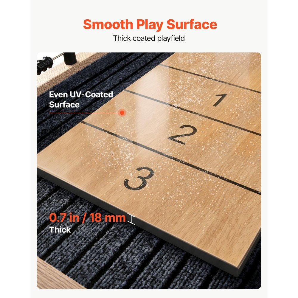 VEVOR 9 ft Shuffleboard Table, Scratch-Resistant Playfield for Smooth, Fast Puck Action, Pedestal Legs with Levelers for Optimum Stability, Shuffle Board w/ 8 Pucks, Wax, Brush, for Family Game Room
