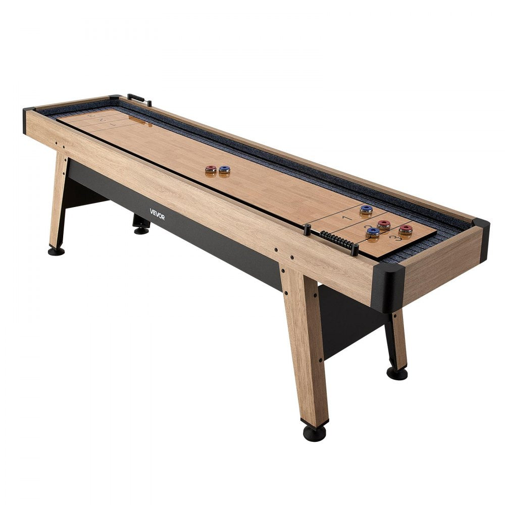 VEVOR 9 ft Shuffleboard Table, Scratch-Resistant Playfield for Smooth, Fast Puck Action, Pedestal Legs with Levelers for Optimum Stability, Shuffle Board w/ 8 Pucks, Wax, Brush, for Family Game Room
