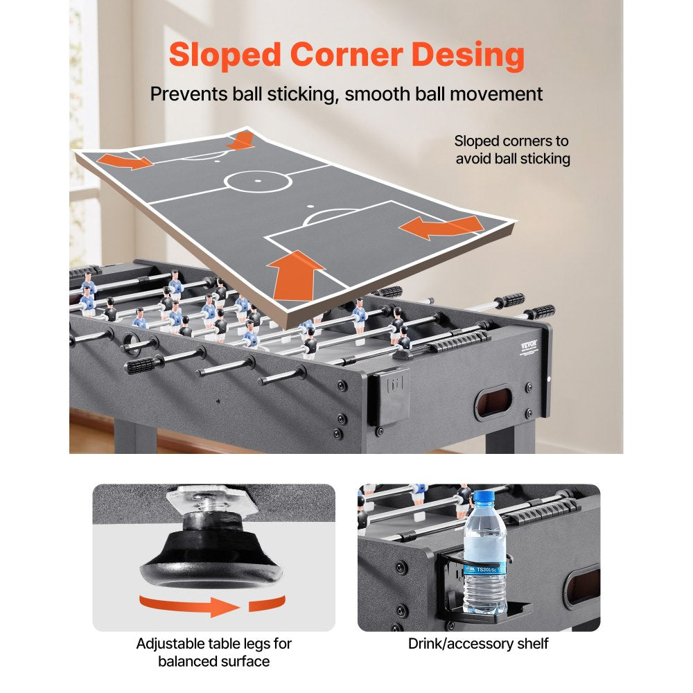VEVOR Foosball Table, 48 inch Standard Size Table, Indoor Full Size Foosball Tables for Home, Family, and Game Room, Durable Soccer Set, Includes 2 Balls, Score Keeper, and 2 Cup Holders