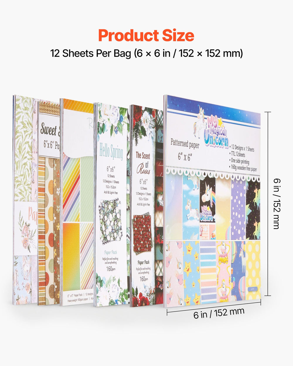 VEVOR Scrapbook Paper, 72 Sheets, 6 x 6 in Mixed Special Patterned Paper Set for VEVOR Die Cutting and Embossing Machine, Vibrant Color, for Decorations, Scrapbooking, Card Making, and DIY Crafting