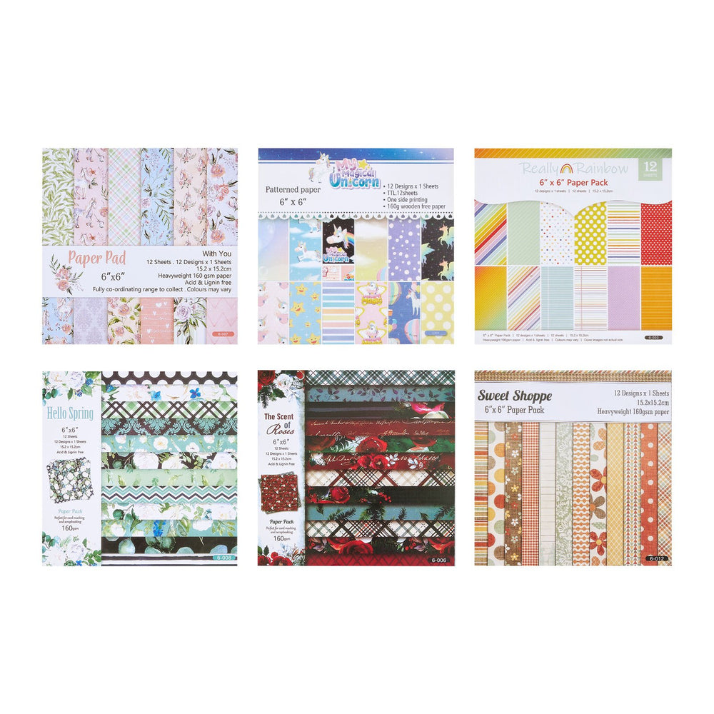 VEVOR Scrapbook Paper, 72 Sheets, 6 x 6 in Mixed Special Patterned Paper Set for VEVOR Die Cutting and Embossing Machine, Vibrant Color, for Decorations, Scrapbooking, Card Making, and DIY Crafting